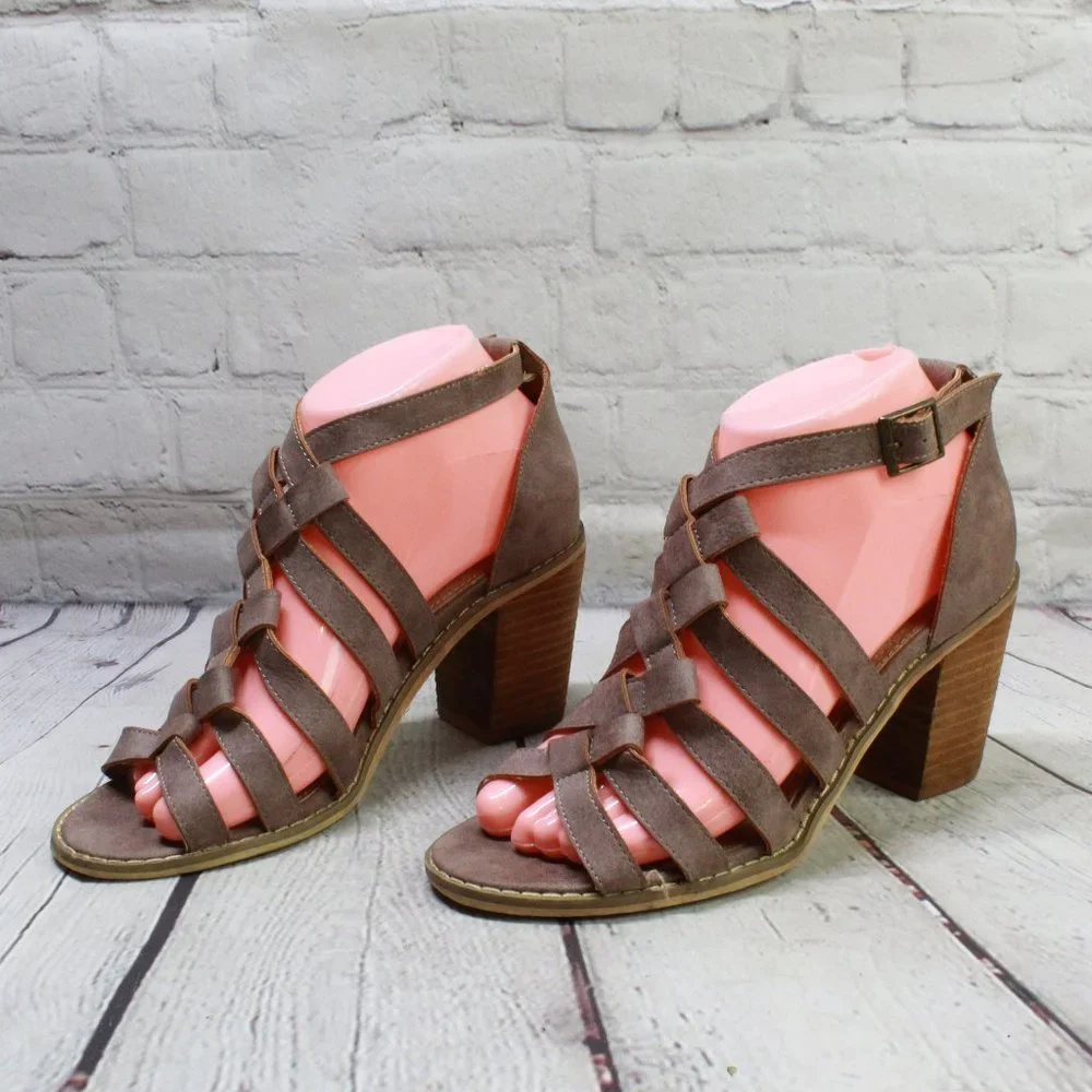 Mi.iM Don't Cross Me Heel Brown Leather Braided Straps Sandals Size 7 - Picture 2 of 9